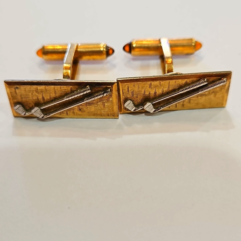 KREMENTZ VINTAGE GOLF CUFFLINKS GOLD MID‎ CENTURY